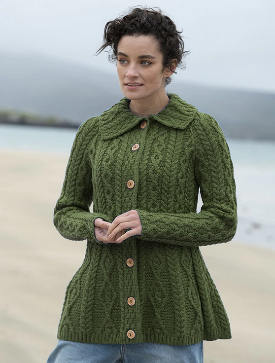 green button up sweater