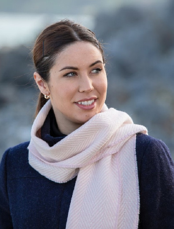 Cashmere Scarf - Bone & White Herringbone