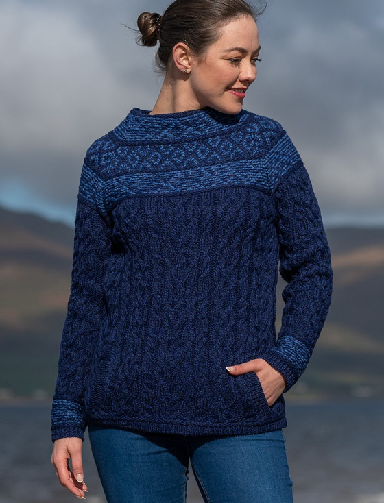 Women's Merino Fair Isle Sweater With Pockets - Midnight