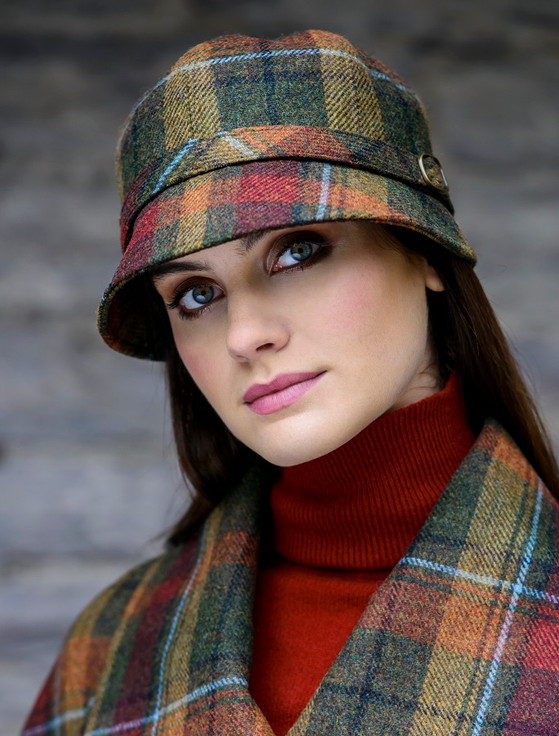 Ladies Tweed Flapper Cap - Autumn Plaid