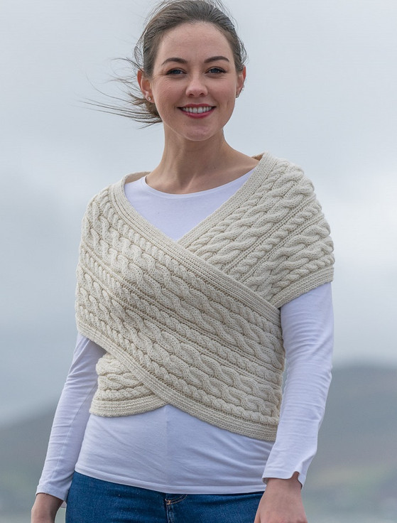 Merino Aran Cable Wrap With Buttons 