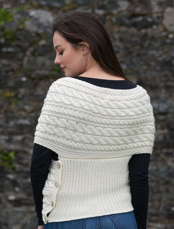 Merino Aran Cable Wrap With Buttons 