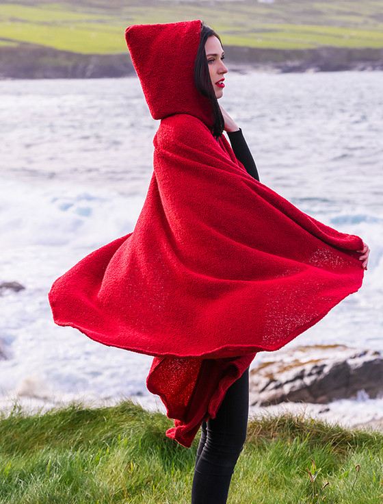 Tara Cashmere Blend Hooded Cape -  Red