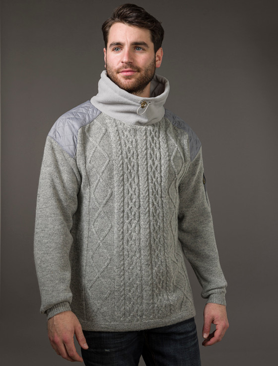 Men's Aran Diamond Draw-String Sweater | Irish Sweater