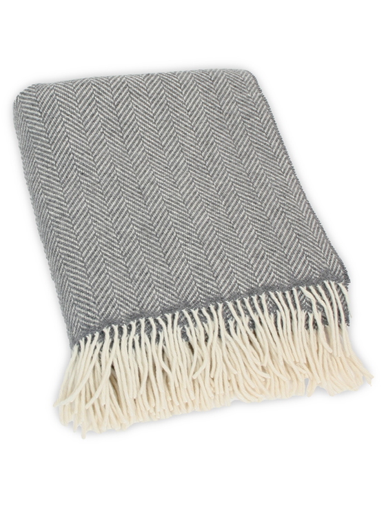 Luxury Cashmere Wool Throw - Grey Herringbone