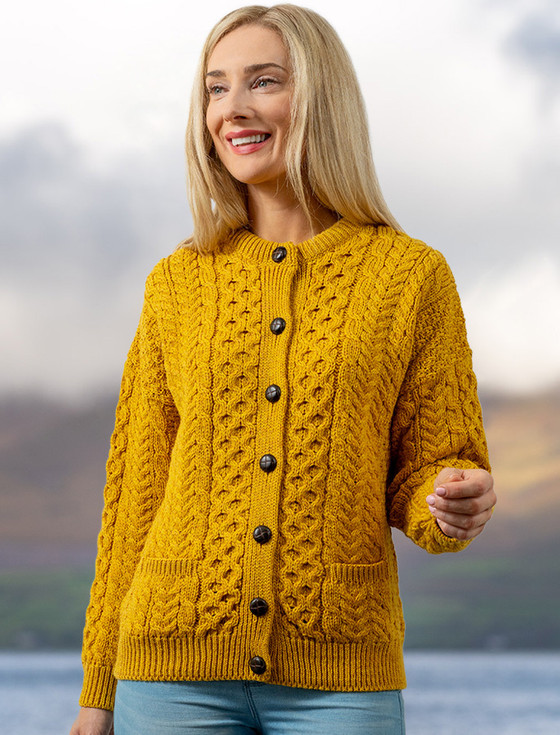 Merino Wool Aran Lumber Jacket - Sunflower Yellow