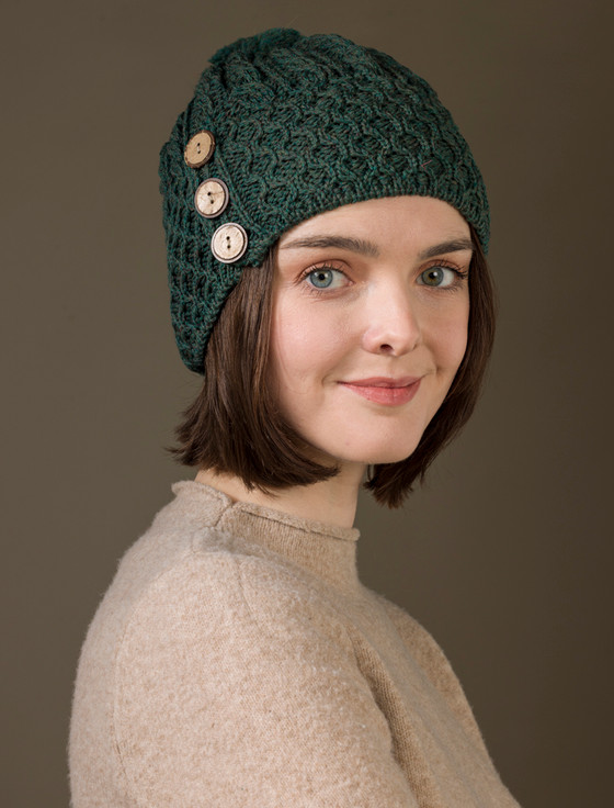 Ladies Merino Honeycomb Pom Pom Hat from Aran Sweater Market