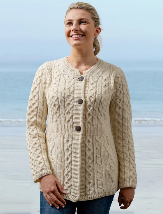 Women's Merino Wool A-Line Fit Cardigan - Natural White