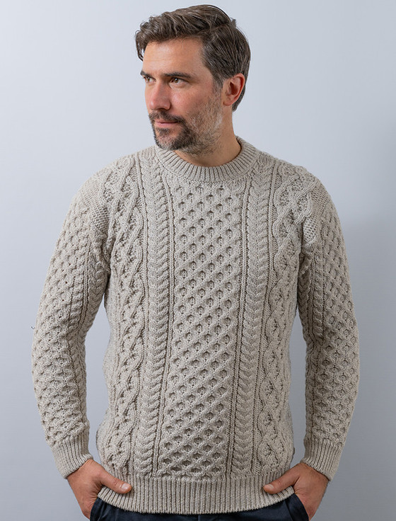 Heavyweight Merino Wool Aran Sweater - Silver
