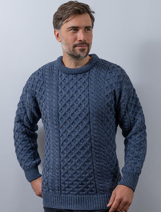 Mens Heavyweight Traditional Aran Wool Sweater - Caspian