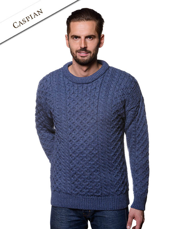 Mens Heavyweight Traditional Aran Wool Sweater - Caspian