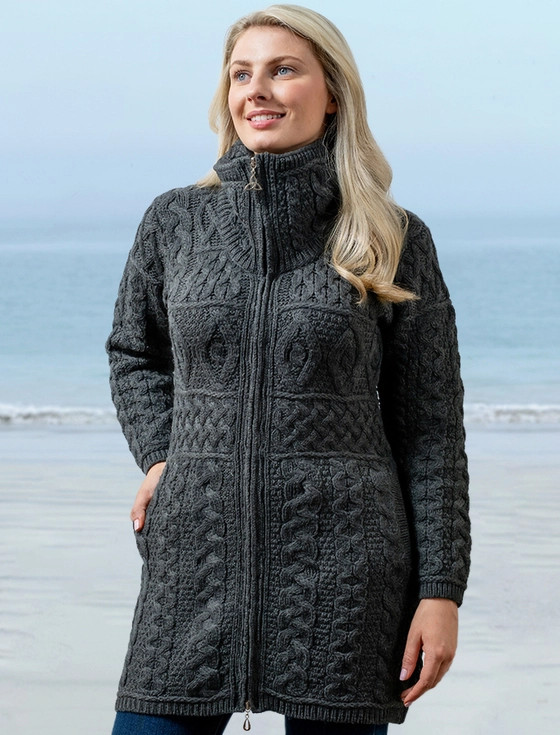 aran cashmere Double Collar Merino Aran Coat