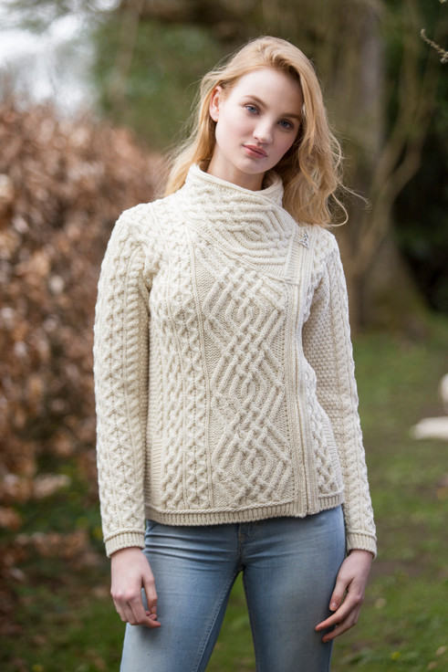 Cable Knit Jacket with Celtic Knot Side Zip | Aran Sweater Market