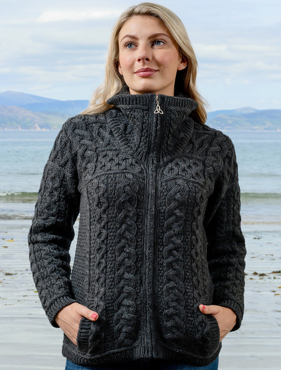 Aran Sweater Market Merino Wool Ribbed Shawl Neck Cardigan
