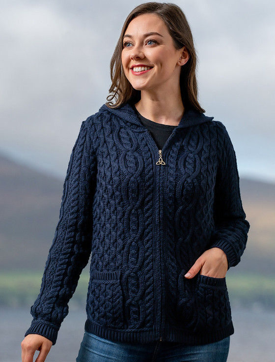 Cable Knit Hoodie With Celtic Knot Zipper Pull [Free Express Shipping]