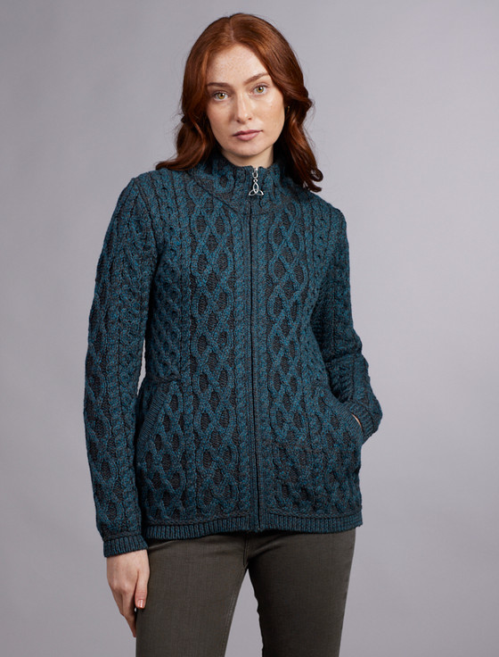 Plated Cardigan with Celtic Zip - Peacock Mix