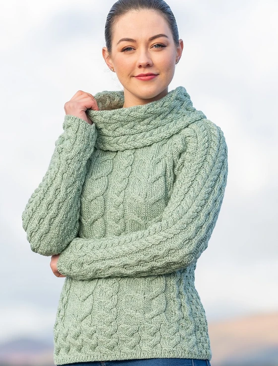 Super Soft Cowl Neck Aran - Sea Foam