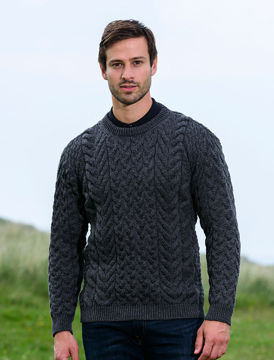 Unisex Merino Wool Aran Sweater - Slate
