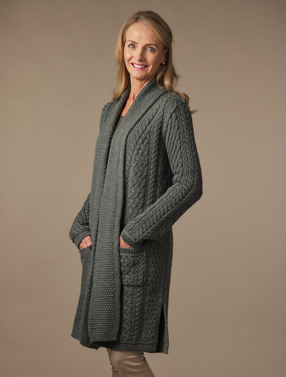 Drape Front Aran Shawl Cardigan - Tundra