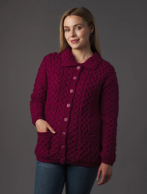 Ladies Merino Button Cardigan - Fuschia