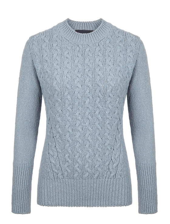 Wool Cashmere Cable Round Neck Sweater