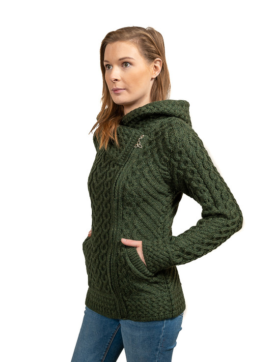 Aran Cable Knit Hoodie With Celtic Side Zip