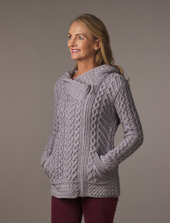 Aran Cable Knit Hoodie With Celtic Side Zip | Aran Sweater Aran Cable Knit Hoodie With Celtic Side Zip | Aran Sweater