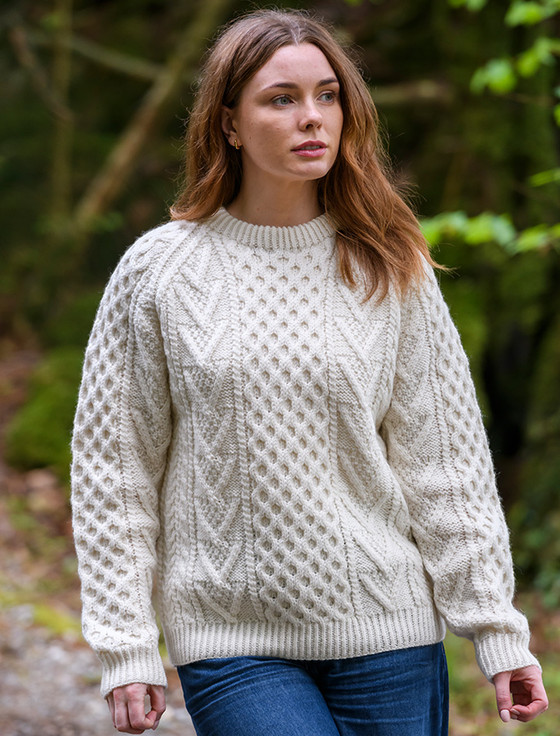 Hand-knit Chevron Stitch Sweater - Natural White