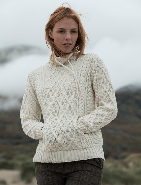 Aran Women's Irish 100% Merino Wool Oversize Cable Knit Sweater Made in  Ireland