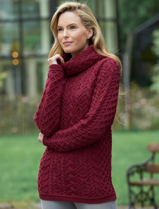 Ladies Cowl Neck Aran Sweater