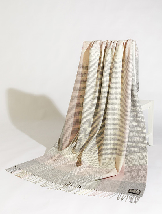 Wool and Cashmere Throw - Dusty Pink & White