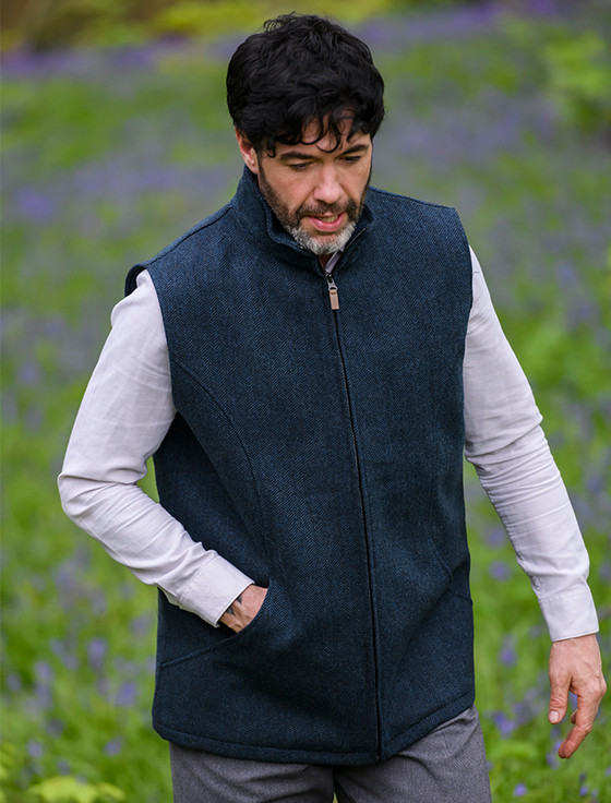 James Wool Tweed Bodywarmer - Navy