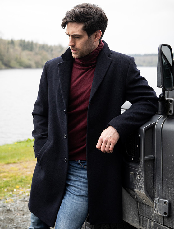 Owen Tweed 3/4 Coat - Deep Navy Melton - [Free Express Shipping Offer]