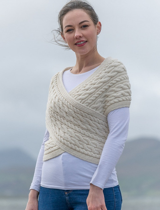 Merino Aran Cable Wrap With Buttons | Aran Sweater Market