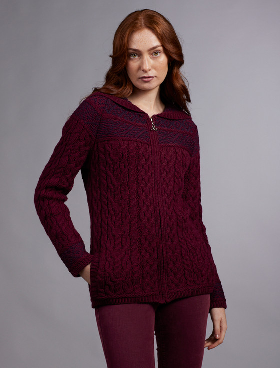 Fairisle Knit Hoodie - Wine/Damson