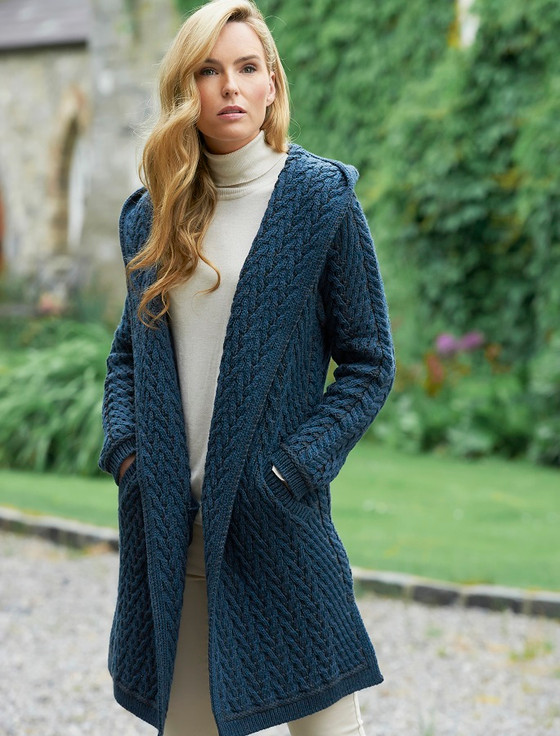 Ladies Herringbone Design Shawl Hood - Mallard