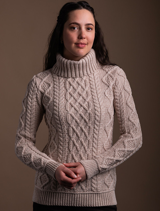 Aran Polo Neck Cable Sweater - Parsnip