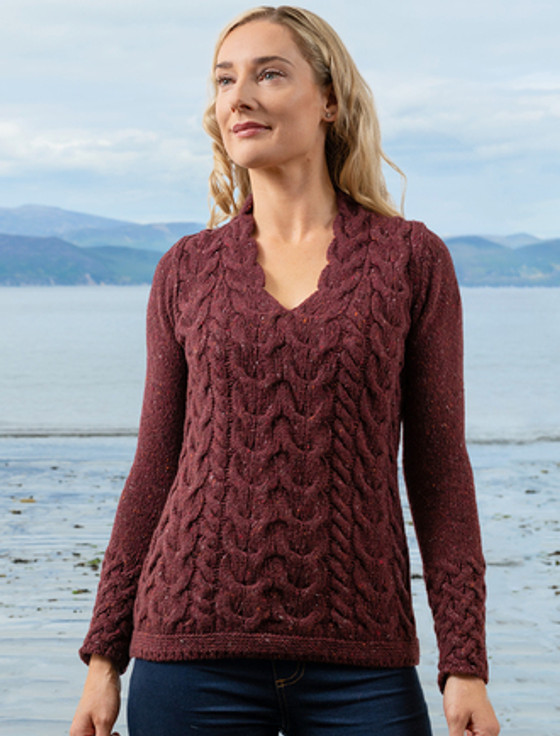 Wool Cashmere Cable V-Neck Sweater, Aran Sweater Market