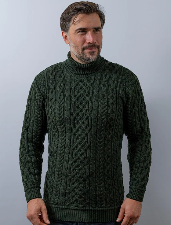 Super Soft Mens Wool Turtleneck Sweater - Army Green