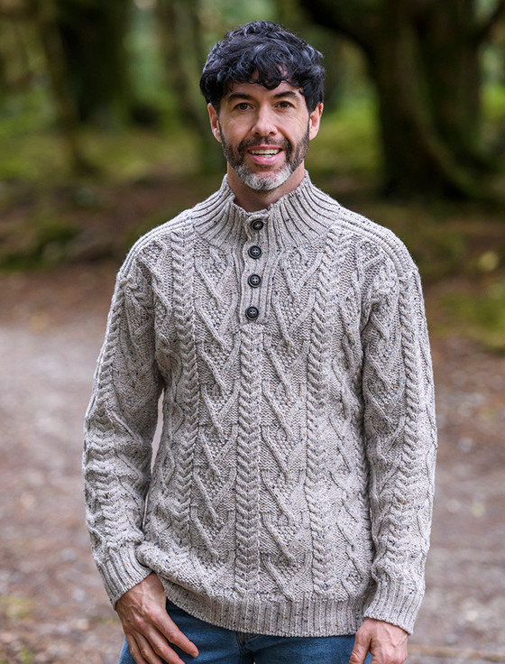 Buttoned Merino Wool Sweater - Oatmeal