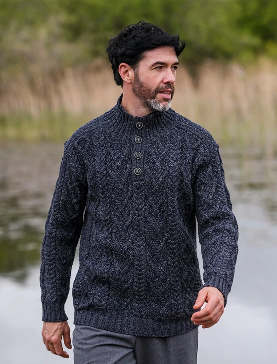 Buttoned Merino Wool Sweater - Cormorant