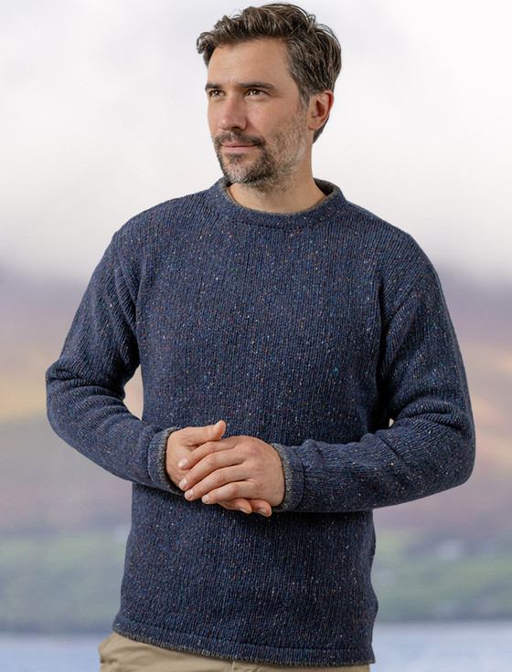 Men's Luxury Lambswool Jumper, Green Marl