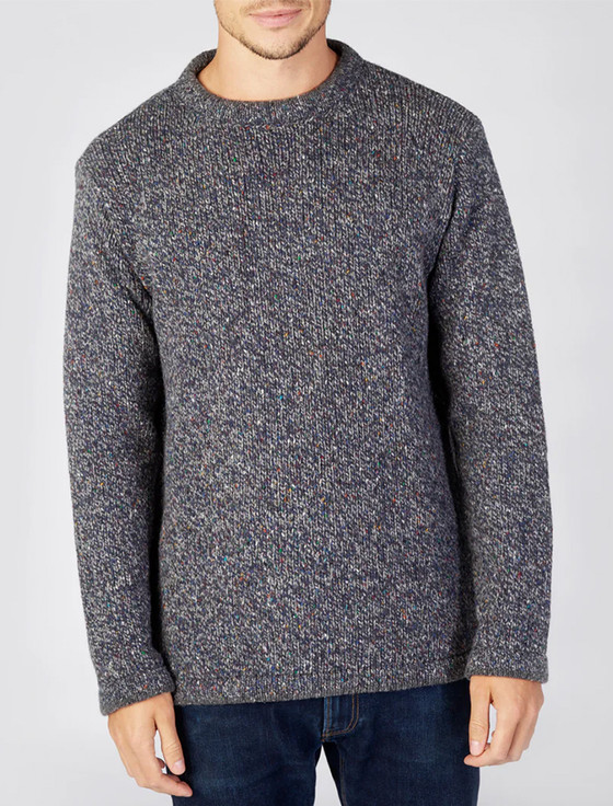 Wool Cashmere Crew Neck Sweater - Navy Marl
