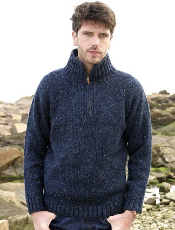 Donegal Tweed Half Zip Sweater - Denim