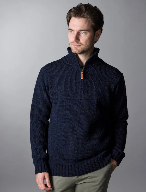 Donegal Tweed Half Zip Sweater - Navy
