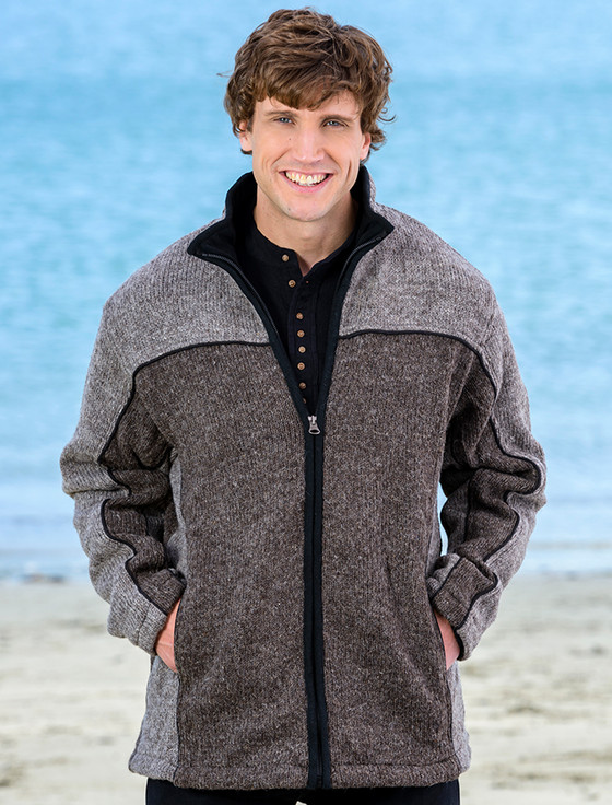 Men's Fleece Lined Wool Jacket  - Brown