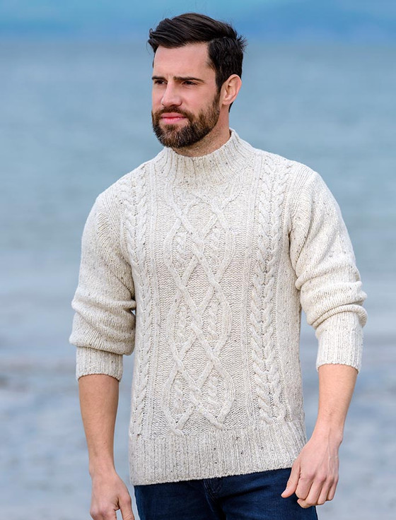 Wool Cashmere Aran Mock Turtleneck Sweater | Aran Sweater Market