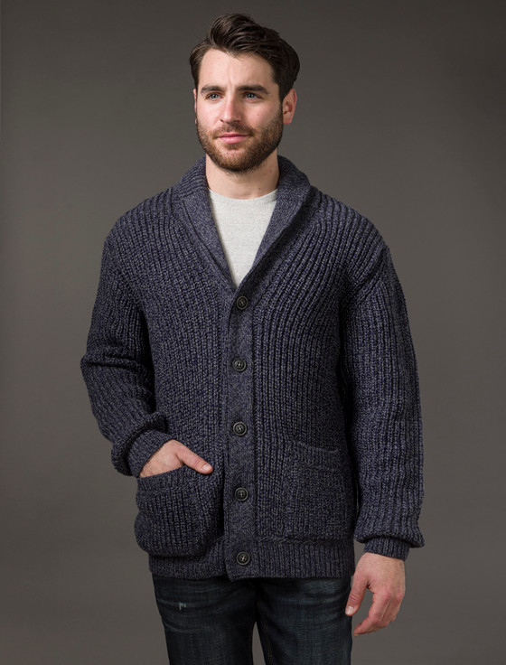 Merino Wool Ribbed Shawl Neck Cardigan | Irish Cardigans