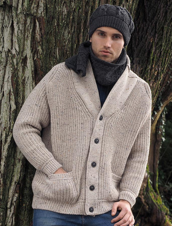 ‎‎Merino Wool R‎ibbe‎d Shawl Neck‎ Cardigan