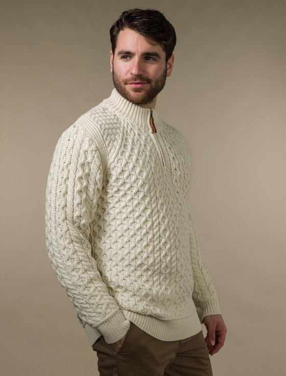 Mens cream half sales zip sweater